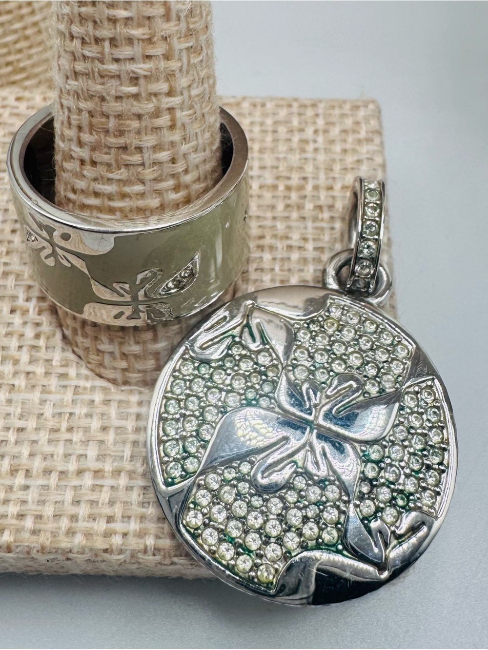 Swarovski Silver Swan Floral Pavé Pendant Necklace and Ring with crystals